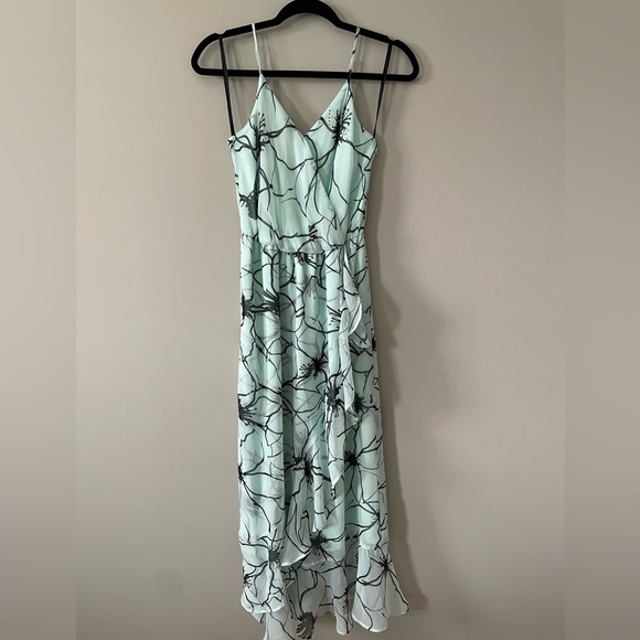 Size 00P BANANA REPUBLIC Light Teal Floral Midi Dress - Picture 1 of 5